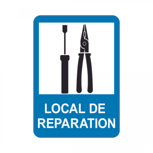 Panneau d'info rectangle Sticker 35x50cm "Local de réparation" REC-STI204